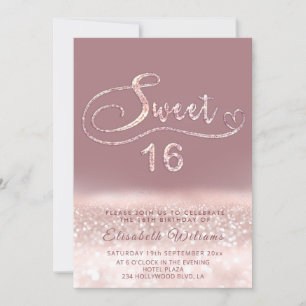 Convite Script Glam rosa gold glitter adorável ombre Invi
