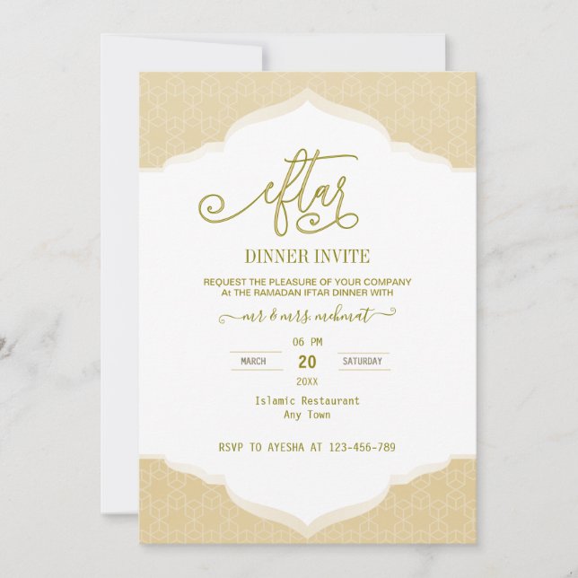 Convite Script Gold and white ramadan Iftar Invitation (Frente)