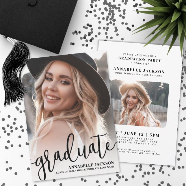 Convite Script Graduate Simple Photo Graduation (Script Graduate Simple Photo Graduation Invitation)