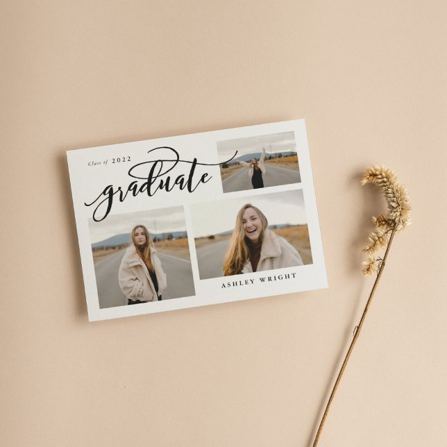 Convite Script Graduation Simple 3 Photo Collage Party (Criador carregado)