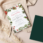 Convite Script Greenery da Festa de noivado de Natal<br><div class="desc">A Festa de noivado de Natal Berries Mistura Convite. Personalize facilmente este convite elegante para festa de noivado de inverno clicando no botão "Personalizar"</div>