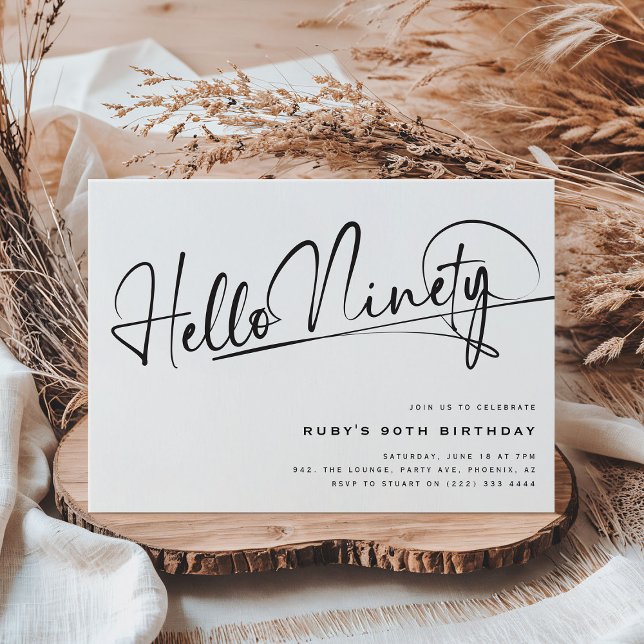 Convite Script Hello Ninety Minimalist 90 Birthday (Criador carregado)