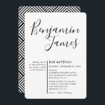 Convite SCRIPT MINIMAL simples Bar moderno Mitzvah negro<br><div class="desc">por kat massard >> WWW.SIMPLYSWEETPAPERIE.COM <<< Um super-na moda e design de convite sofisticado para o BAR/BAT MITZVAH do seu filho! Dica: 1. Para alterar/mover gráficos e fontes e adicionar mais texto - pressione o botão "personalizar". - - - - - - - - - - - - - -...</div>