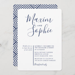 Convite SCRIPT MINIMAL simples marinho de casamento modern