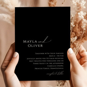 Convite Script Minimalista Elegante   Casamento Negro