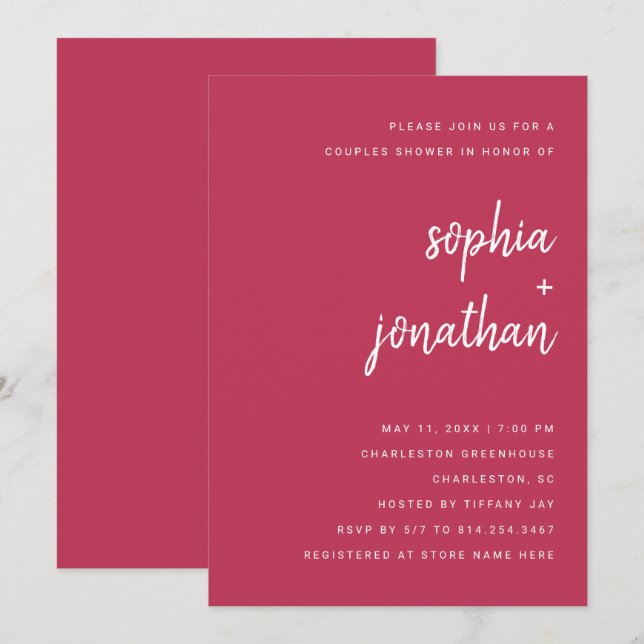 Convite Script Minimalista Moderna | Chuveiro de Casais (Frente/Verso)