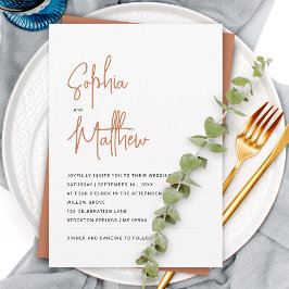 Convite Script Minimalista Moderna Terracota | Casamento