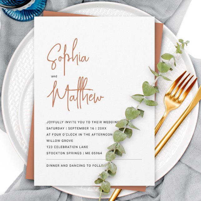 Convite Script Minimalista Moderna Terracota | Casamento (Criador carregado)