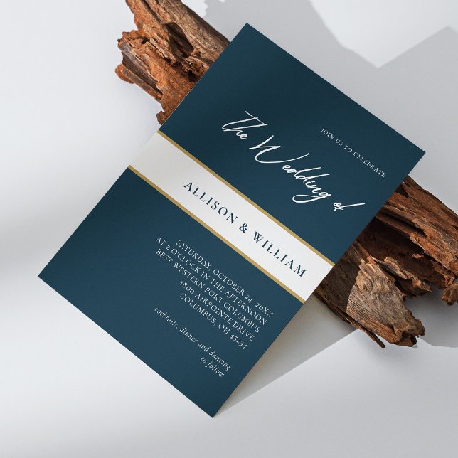 Convite Script Minimalista Moderno : Casamento Azul Esmera (Modern Minimalist Script : Emerald Blue Wedding Invitation)