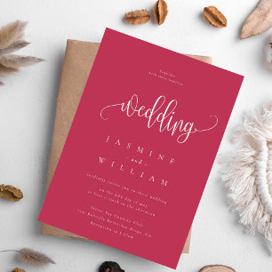 Convite Script Minimalista Moderno   Casamento Vermelho Ma