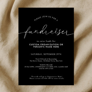 Convite Script Minimalista para Campanha de Caridade Preto
