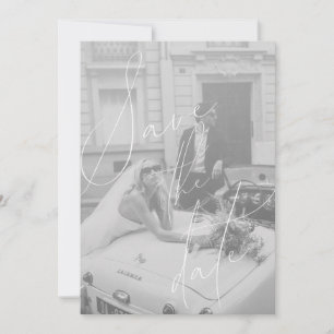 Convite Script minimalista plano Salve a placa de data