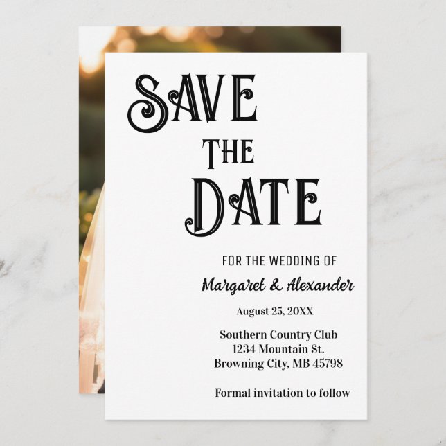 Convite Script Mínimo Elegante Salvar O Casamento De Data (Frente/Verso)