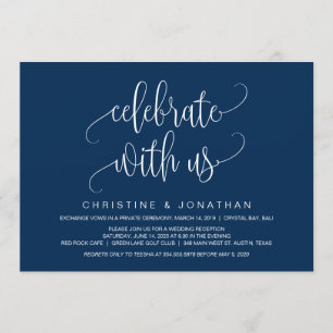 Convite Script Moderno, Azul Marinho, Casamento às Pressas
