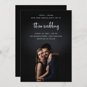 Convite Script Moderno Branco com Foto  Casamento