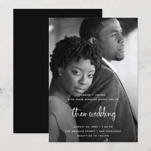 Convite Script Moderno Branco com Foto Casamento