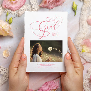 Convite Script Moderno Caprichoso Rosa Chic Foto Graduado