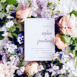 Convite Script Moderno Casamento branco e Lavanda