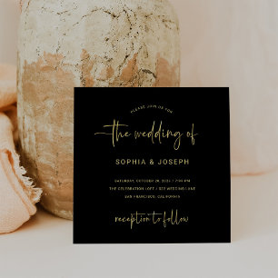 Convite Script Moderno   Casamento Dourado negro e falso