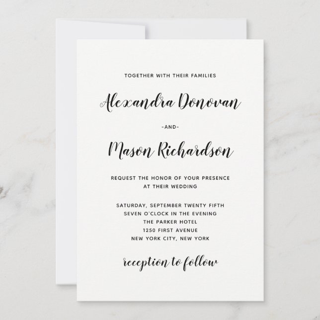 Convite Script Moderno | Casamento Negro e Branco minimali (Frente)