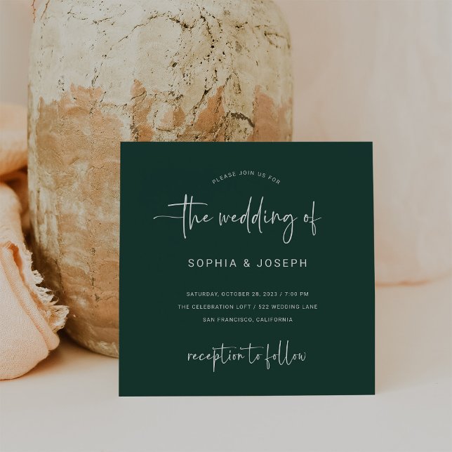 Convite Script Moderno | Casamento Verde Emerald (Criador carregado)