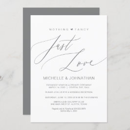 Convite Script Moderno, Cinzas, Recepção de Elopemento de 