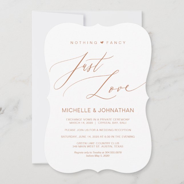 Convite Script Moderno, Cobre, Recepção de Casamento às Es (Frente)