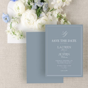 Convite Script Moderno do Monograma Azul Dusty Salvar a Da