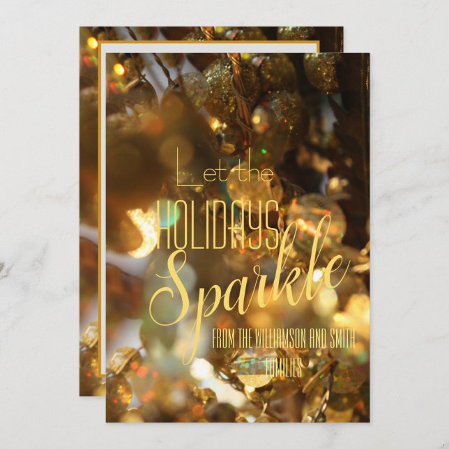 Convite Script Moderno do Sparkle Dourado Natal (Frente/Verso)