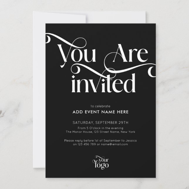 Convite Script Moderno Elegante e Chique Evento de Negócio (Frente)