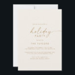 Convite Script Moderno | Férias Douradas e Cream<br><div class="desc">Este moderno cartão de convite para festas de ouro e creme é perfeito para um evento de feriado minimalista. O simples design de ouro amarelo e de marfim apresenta uma tipografia industrial única,  com estilo boho moderno. Personalizável em qualquer cor.</div>