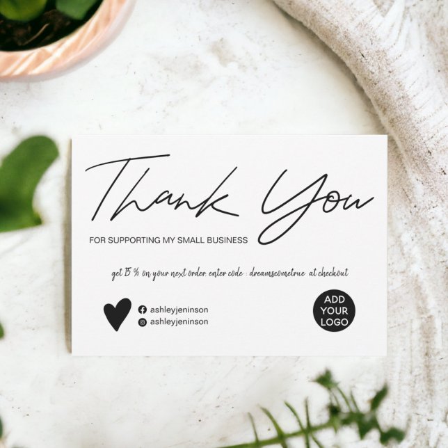 Convite Script moderno obrigado de ordem preto e branco (Modern script black and white order thank you invitation)