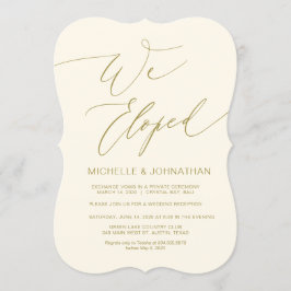 Convite Script Moderno, ouro, Recepção de Elopemento de Ca