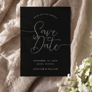 Convite Script nomes personalizados preto casamento salvar