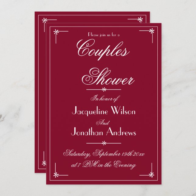 Convite Script Personalizado De Burgundy Chic Elegante Do  (Frente/Verso)