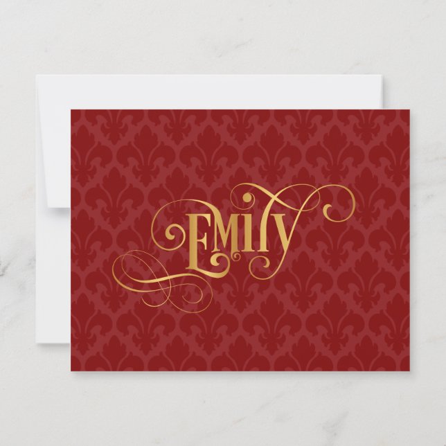 Convite Script Personalizado Emily Dourada Red Fleur-de-Li (Verso)