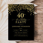 Convite Script Preto E Dourado Quarto-aniversário de 40 an<br><div class="desc">Faça a palco de uma celebração elegante com um Convite de Aniversário para Script Negro e Dourado! Apresentando um roteiro de ouro luxuoso sobre um fundo preto elegante, esse design expele sofisticação e charme de eterno. Perfeito para aniversários de marco ou qualquer evento de na moda, combina facilmente elegância clássica...</div>