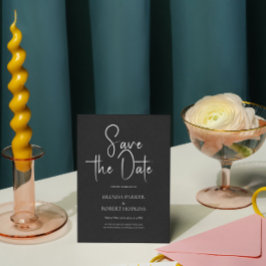 Convite Script Preto Simples de Linha Preta Salvar a Data