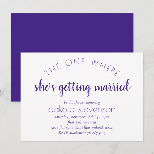 Convite Script Purple Simples | Um Onde Ela Se Casou (Frente/Verso)