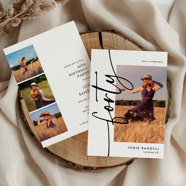Convite Script Quarenta 4 Colagem de Fotos Aniversário de  (Criador carregado)
