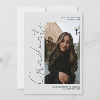 Convite Script retro gray graduate photo graduation