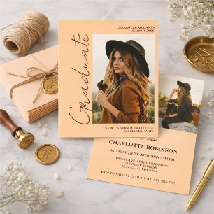 Convite Script retro Light Peach graduado foto formatura