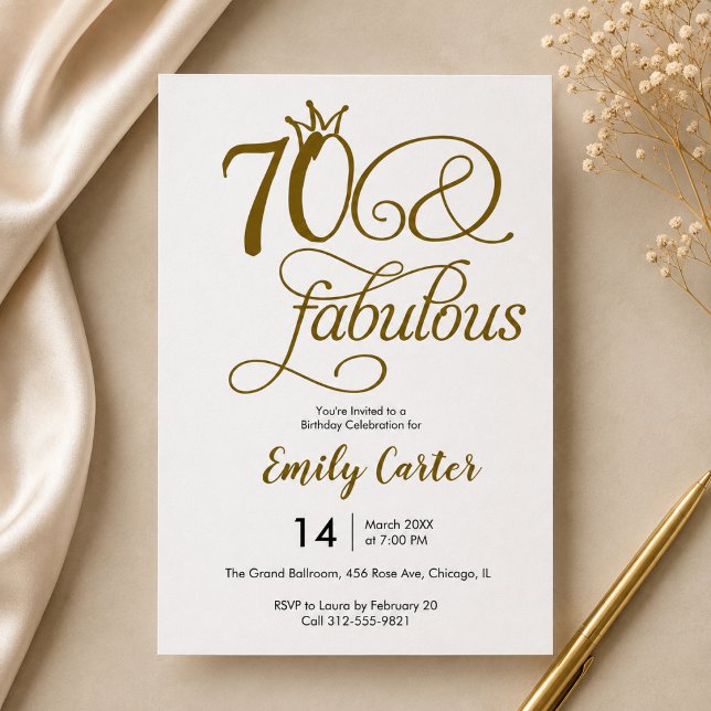 Convite Script Setenta & Fabuloso Dourado Aniversário de 7 (70 and Fabulous Seventieth Birthday Party Invitations
seventy 70th birthday invitations 
)
