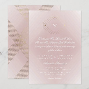 Convite Script Simples de Monograma Moderno Rosa Dourado