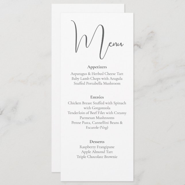 Convite Script Simples, Elegante, Menu de Janto Minimalist (Frente/Verso)