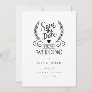 Convite Script Simples em Preto e Branco para Salvar a Dat
