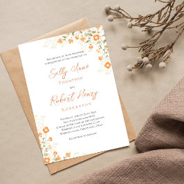 Convite Script Simples Floral de Peach Casamento Elegante