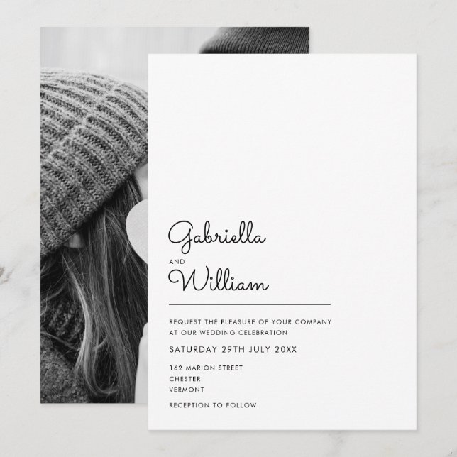 Convite Script Simples Minimalista Casamento Foto (Frente/Verso)