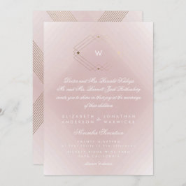 Convite Script Simples Rosa Moderno Monograma Dourado