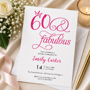 Convite Script Sixty e Fabuloso Rosa Aniversário de 60 ano